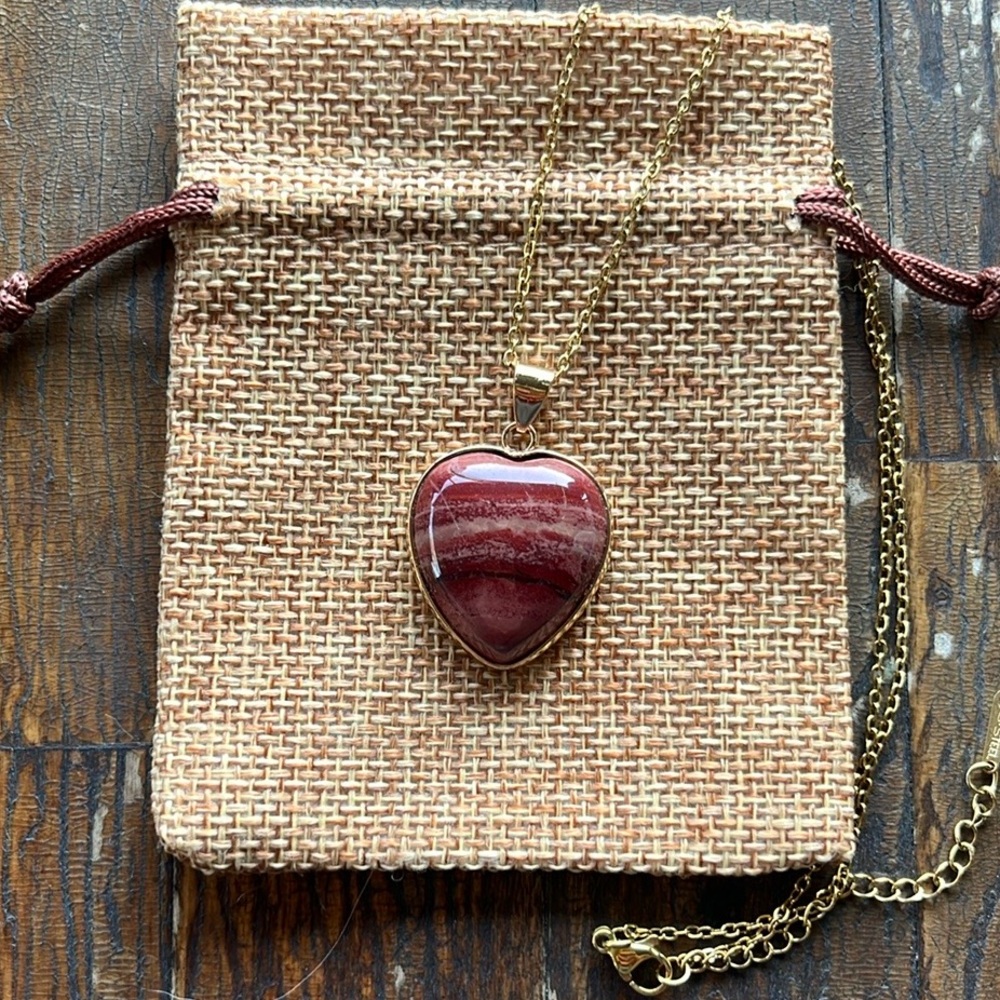 Red Jasper Necklace Red Jasper Pendant Gold Plated Crystal Heart Necklace